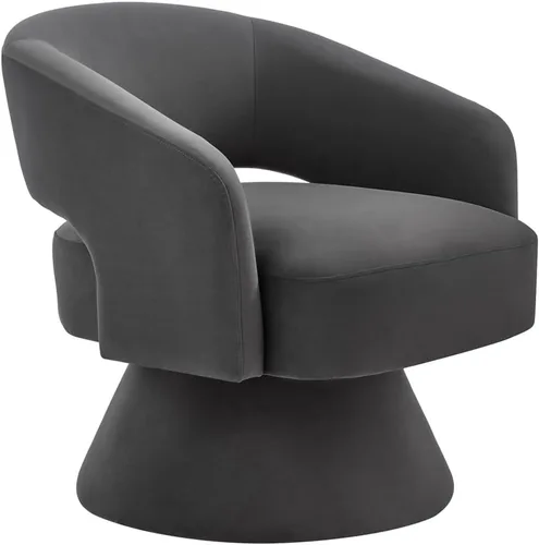 Miniatura 4 de 24KF Moderno sillón giratorio de 360 grados, cómoda silla de barril de terciopelo para sala de estar y dormitorio, silla redonda giratoria