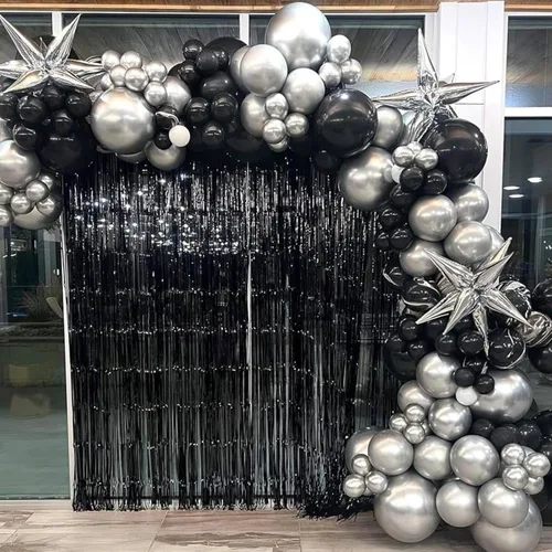 Miniatura 7 de Globos negros y metálicos plateados, 50 piezas de globos negros y plateados de 12 pulgadas, globos para fiestas para cumpleaños, graduación, Año