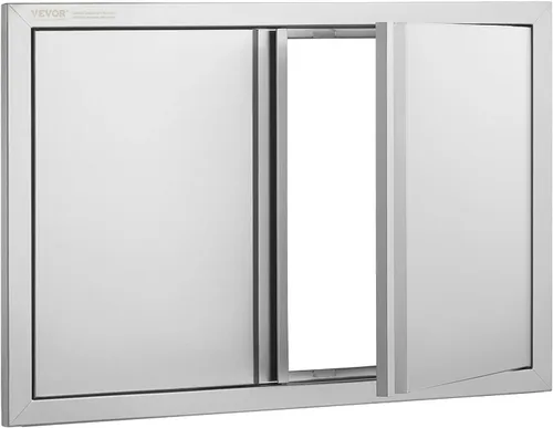 Miniatura 22 de VEVOR Puerta de acceso para barbacoa de 24 x 24 pulgadas, puerta doble para barbacoa de acero inoxidable con mango empotrado, puertas de cocina al