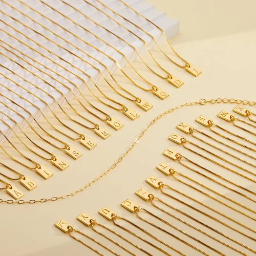 Miniatura 6 de Poxtex Gold Initial Necklaces for Women Non Tarnish, 14K Gold Dainty Square Letter Pendant Necklace Waterproof A-Z Trendy Thin Chain Name Necklace