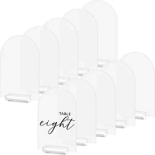 Miniatura 9 de Letrero acrílico de arco transparente de 5 x 7 pulgadas con soporte, paquete de 10 hojas de acrílico arqueadas transparentes en blanco con soporte