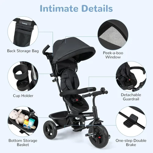 Miniatura 2 de INFANS Triciclo para Niños, Triciclo de Bebé 6 en 1 Bicicleta para Niños Pequeños con Asiento Reversible, Mango de Empuje Ajustable, Control