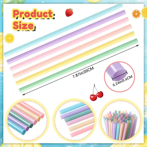 Miniatura 2 de Eaasty 400 popotes desechables de plástico a granel, 0.24 pulgadas de diámetro y 7.87 pulgadas de largo de plástico desechables (pastel)