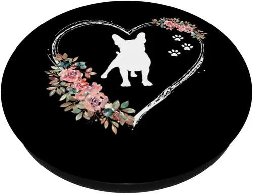 Miniatura 2 de Bulldog francés con huellas y flores en PopSockets negros intercambiables PopGrip
