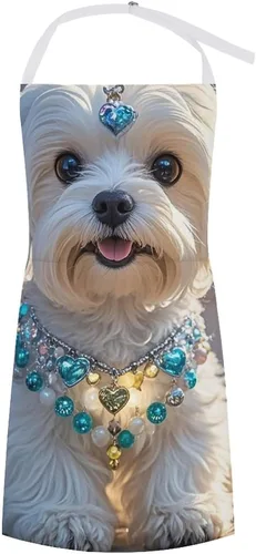 Delantal personalizado para perro maltés adulto, delantal de cocina para mujer y hombre, delantal ajustable con bolsillo para hornear, hacer