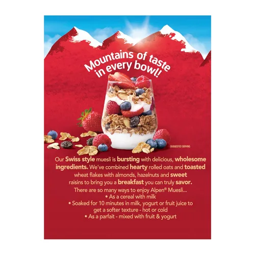 Miniatura 5 de Alpen Muesli Cereal original, cereal saludable para el corazón con copos de trigo, avena enrollada, nueces y pasas, proyecto verificado sin OMG