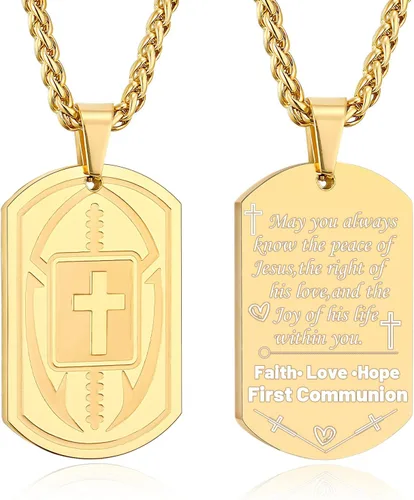 Miniatura 25 de Collar de cruz de versículo bíblico de fútbol para hombres, regalo religioso de acero inoxidable, joyería deportiva de fútbol, regalos de Pascua