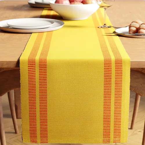 Miniatura 17 de Encasa XO Camino de mesa de comedor de 13 x 72 pulgadas Algodón acanalado fino teñido con hilo Azul escalera Lavable a máquina Escalera Azul