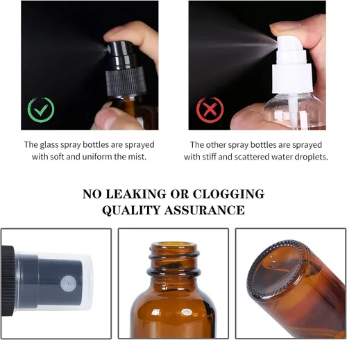 Miniatura 3 de Botella pulverizadora de vidrio de 2 onzas, botellas de vidrio Boston de niebla fina con pulverizador de niebla fina negra, botellas pequeñas