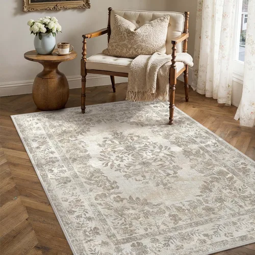 Miniatura 31 de PureCozy - Alfombra de área beige de 8 x 10, lavable, vintage, alfombra para sala de estar, dormitorio, gran alfombra suave retro de pelo bajo