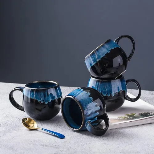 Miniatura 8 de UNICASA Juego de 4 tazas de café, tazas de cerámica jumbo de 18 onzas, cereales de porcelana, tazas de sopa con asas para café, té, leche, café