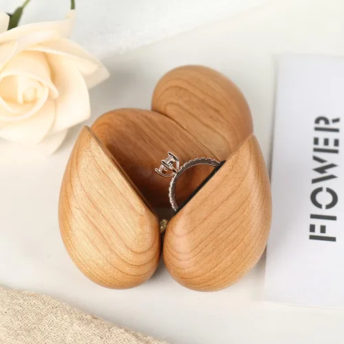 Miniatura 5 de Caja de madera para anillos en forma de corazón para boda, propuesta, caja de anillo de compromiso, estuche de madera para anillos de madera, regalo