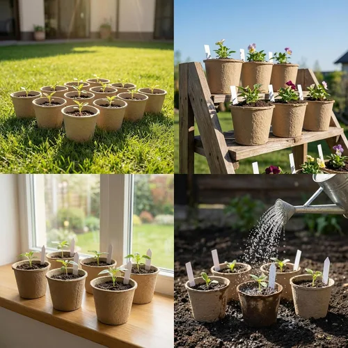 Miniatura 8 de Paquete de 20 macetas de turba de 5 pulgadas con 20 etiquetas para plantas, macetas biodegradables con agujeros de drenaje, macetas de vivero