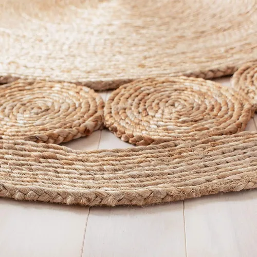 Miniatura 3 de Alfombra redonda de yute tejida a mano, diseño de círculo, alfombra beige natural (2 x 2 pies)