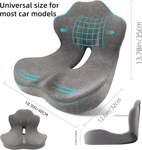 Miniatura 7 de Cojín de asiento de camión de espuma viscoelástica, cojín de silla de diseño ergonómico en forma de L con soporte lumbar para aliviar la presión