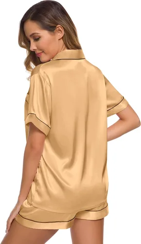 Miniatura 5 de SWOMOG Womens Silk Satin Pajamas Set Two-piece Pj Sets Sleepwear Loungewear Button-Down Pj Sets
