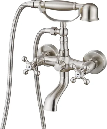 gotonovo Grifo de bañera Clawfoot de montaje en pared con rociador de mano y boquilla giratoria de doble mango cruzado de 360°, juego de grifos de