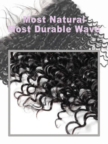 Miniatura 4 de Extensiones de cabello humano ondulado profundo (14 pulgadas, 1 encaje frontal negro natural)
