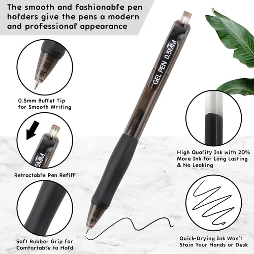 Miniatura 2 de USUAL Bolígrafos de gel de 0.020 in, paquete de 12 bolígrafos retráctiles de tinta negra de punta fina, escritura suave de secado rápido, no se