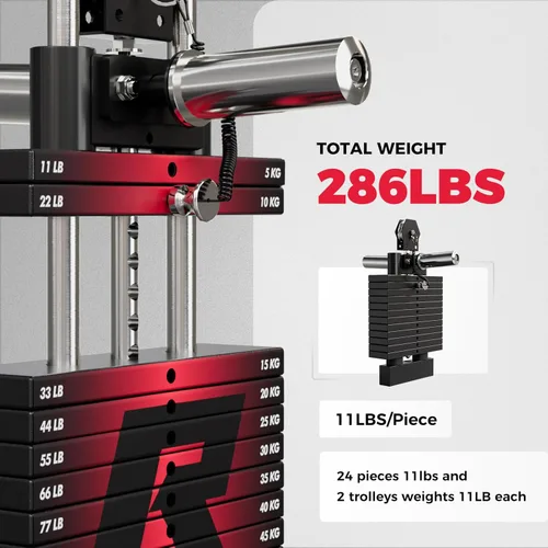 Miniatura 4 de RitFit Paquete de máquina M1 Pro Smith, jaula de potencia todo en uno con juego de pilas de pesas, incluye sistema LAT Pulldown y cable cruzado