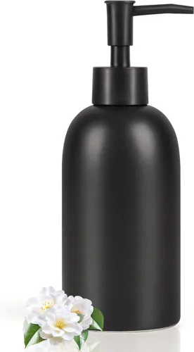 Miniatura 11 de Natheeph Dispensador de jabón de cerámica de 14 onzas, dispensador de jabón de cerámica, puede llenar líquido para baño/cocina (2 unidades, negro)