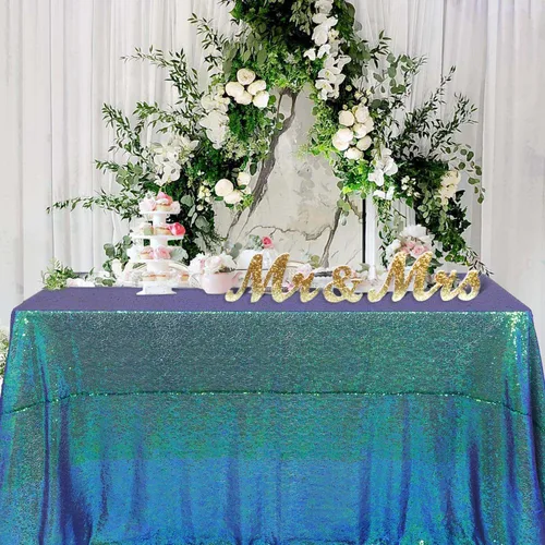Miniatura 31 de ShiDianYi Mantel de lentejuelas color azul bebé, de 50 x 72 pulgadas, mantel rectangular de lentejuelas para decoración de boda - 200111E