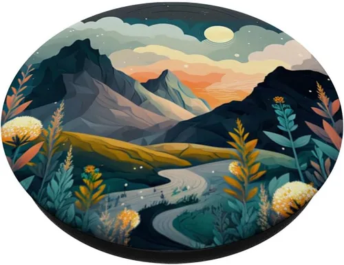 Miniatura 2 de Boho Chic Floral Moon Mountain Forest Nature Retro Flower PopSockets intercambiables PopGrip