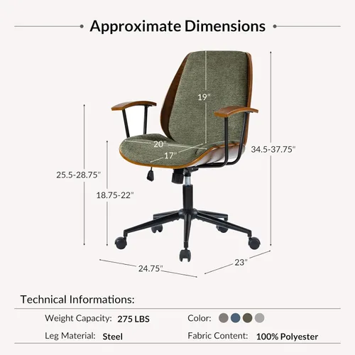 Miniatura 2 de La silla de oficina moderna que necesitas con tapicería de poliéster y madera curvada ergonómica. Silla giratoria de escritorio con altura ajustable