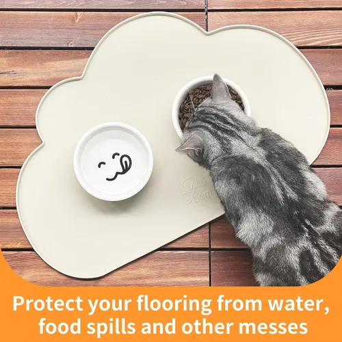 Miniatura 8 de Ptlom - Alfombrilla de silicona para alimentación de mascotas para perros y gatos, alfombrilla para comedero con bordes altos, antideslizante, Beige