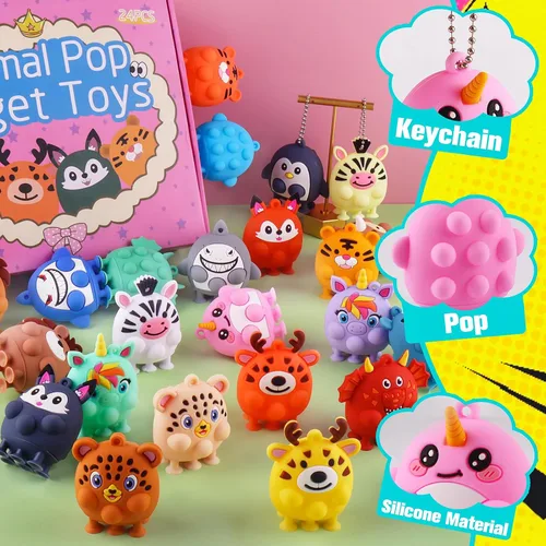 Miniatura 3 de ChildFun 24 piezas de recuerdos de fiesta para niños, juguetes fidget pop de animales de silicona con succión, regalos de cumpleaños para niños