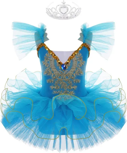 Miniatura 8 de JEATHA Camisola para niñas y niñas, leotardo con falda, vestido de ballet, cisne, lago, tutú, bailarina, disfraces para competición