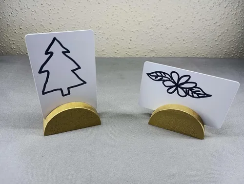 Miniatura 7 de 24 soportes grandes para números de mesa de 2.3 pulgadas, base semicircular de madera dorada para mesa, para bodas, menú de restaurante, fotos