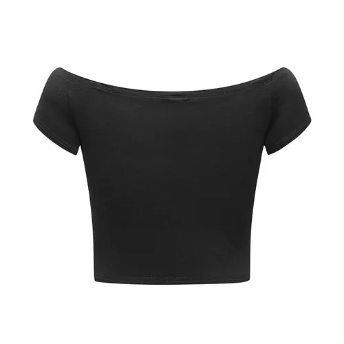 Miniatura 4 de OThread & Co. Blusa corta de manga corta con hombros descubiertos para mujer, cómoda, básica, con capa elástica