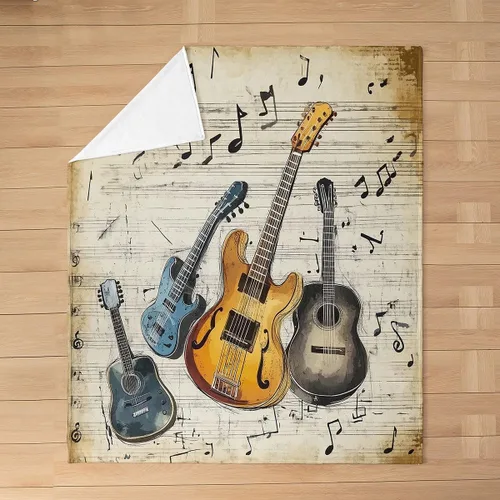Miniatura 19 de Red Guitar Flannel Fuzzy Blanket,Hip Pop Music Fleece Throw Blanket Kids Girls Boys Home Room Decor,Red Fire Fashion Guitar Bed Blanket,Musical Note