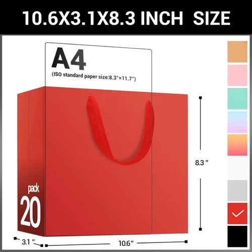 Miniatura 2 de Eusoar - Paquete de 20 bolsas de papel de estraza a granel para envolver regalos, de color rojo, tamaño pequeño de 10.6 x 3.1 x 8.3 pulgadas, bolsas