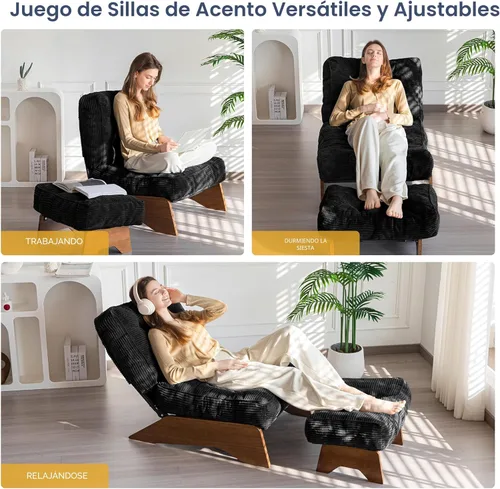 Miniatura 3 de MAXYOYO Silla de Acento con Otomán Respaldo Ajustable, Silla de Sala de Estar Capitoneada Tapizada Silla de Descanso con Conjunto de Reposapiés