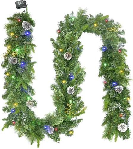 Miniatura 13 de Guirnalda de Navidad con luces de 9 pies, guirnalda de Navidad iluminada, funciona con pilas, 8 modos de iluminación, 50 luces LED, guirnalda