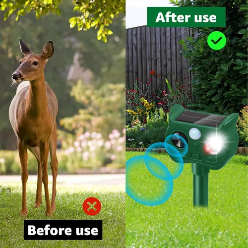 Miniatura 6 de Repelente solar ultrasónico de animales con sensor de movimiento para exteriores, dispositivos repelentes de ciervos, ardilla, gato, mapache, Luces