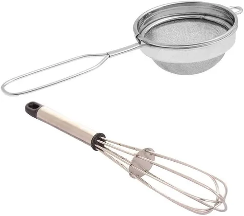 Colador de té de acero inoxidable de malla fina con batidor de batidor, paquete de 2, filtro de té de acero inoxidable, filtro de té de acero