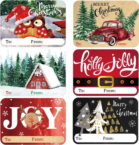 Etiquetas adhesivas de regalo de Navidad de gran tamaño de 80 unidades con papel brillante, 8 diseños jumbo - Etiqueta de Navidad para envolver con