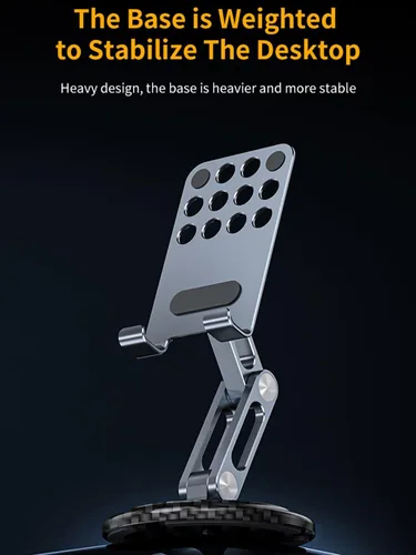 Miniatura 3 de Aluminum Foldable Phone Stand for Desk with Carbon Steel Base, Fully Adjustable Foldable Desktop Phone Holder Cradle Dock Compatible with iPhone