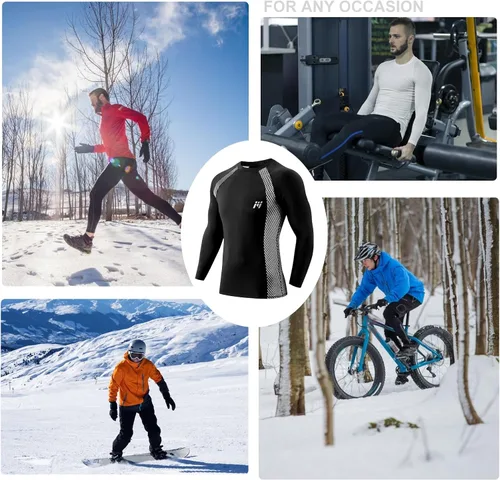 Miniatura 12 de MEETWEE Paquete de 4/5 camisas de compresión térmica para hombre, manga larga, forro polar, capa base, equipo de entrenamiento de invierno