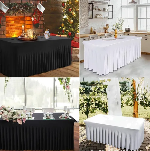 Miniatura 4 de TC27 - Mantel rectangular ajustable de elastano de 4 pies con falda plisada, sin arrugas, mantel rectangular para fiestas, bodas, banquetes