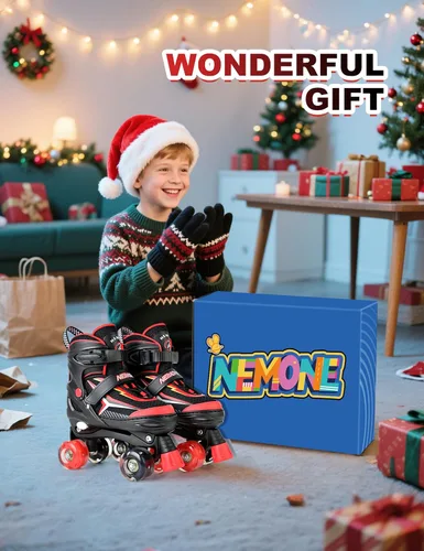 Miniatura 6 de NEMONE - Patines de sirena con ruedas iluminadas y 4 tamaños ajustables para niñas, azul y morado, para niños pequeños, para principiantes, de F