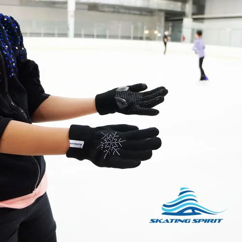 Miniatura 5 de SkatingSpirit - Guantes acolchados de gel para patinaje sobre hielo con copos de nieve de diamantes de imitación (1 par), guantes antideslizantes