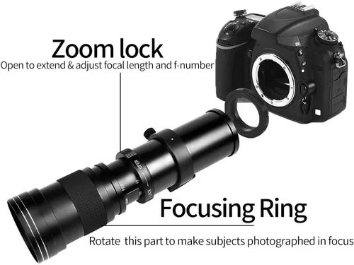 Miniatura 5 de 420-800mm f/8.3 Lente teleobjetivo Zoom para cámara SLR para Canon T7i T6 T6i T6s T7 T8i T3i, T4i, T5, T5i, SL2, SL1 4000D 2000D 80D 90D 5D III 6D
