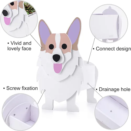 Miniatura 4 de Macetas de madera para perros con forma de animal de 14 pulgadas 2024, maceta de jardín para suculentas, diseño de perros lindos para interiores