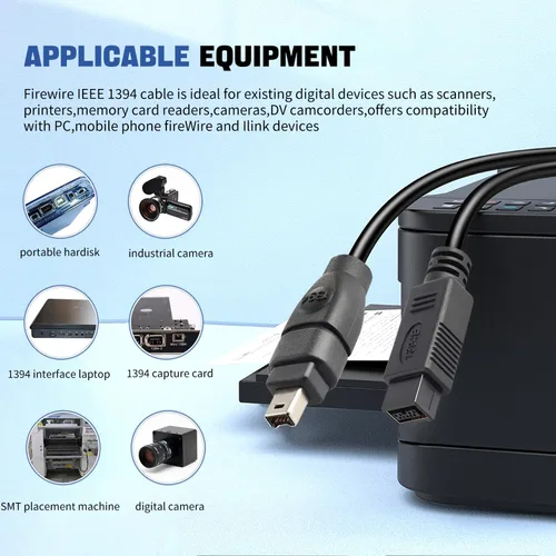 Miniatura 2 de FireWire - Cable de 800 a 400 de 9 pines a 4 pines de 6 pies, DV a Firewire Cables IEEE 1394 Firewire 800 de 9 pines/6 pines para Mac Pro, MacBook