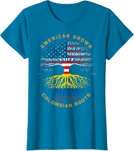 Miniatura 103 de Camiseta de regalo con la bandera de Estados Unidos con árbol de raíces colombianas