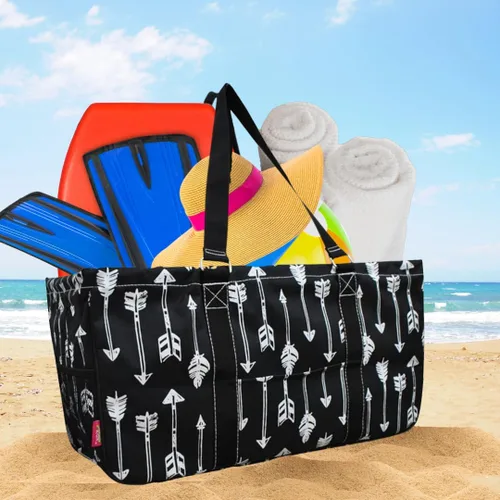 Miniatura 3 de NGIL Bolsa de comestibles reutilizable extra grande plegable de gran tamaño para comestibles, almacenamiento, picnic, playa, Flecha-negro